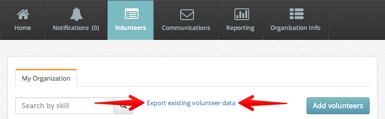 Export existing volunteer data screenshot